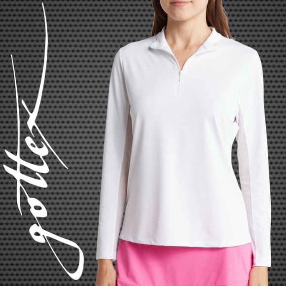 GOTTEX Kate Quarter-Zip Long Sleeve Stand Collar Activewear Jacket- White MD/NWT - Picture 1 of 7
